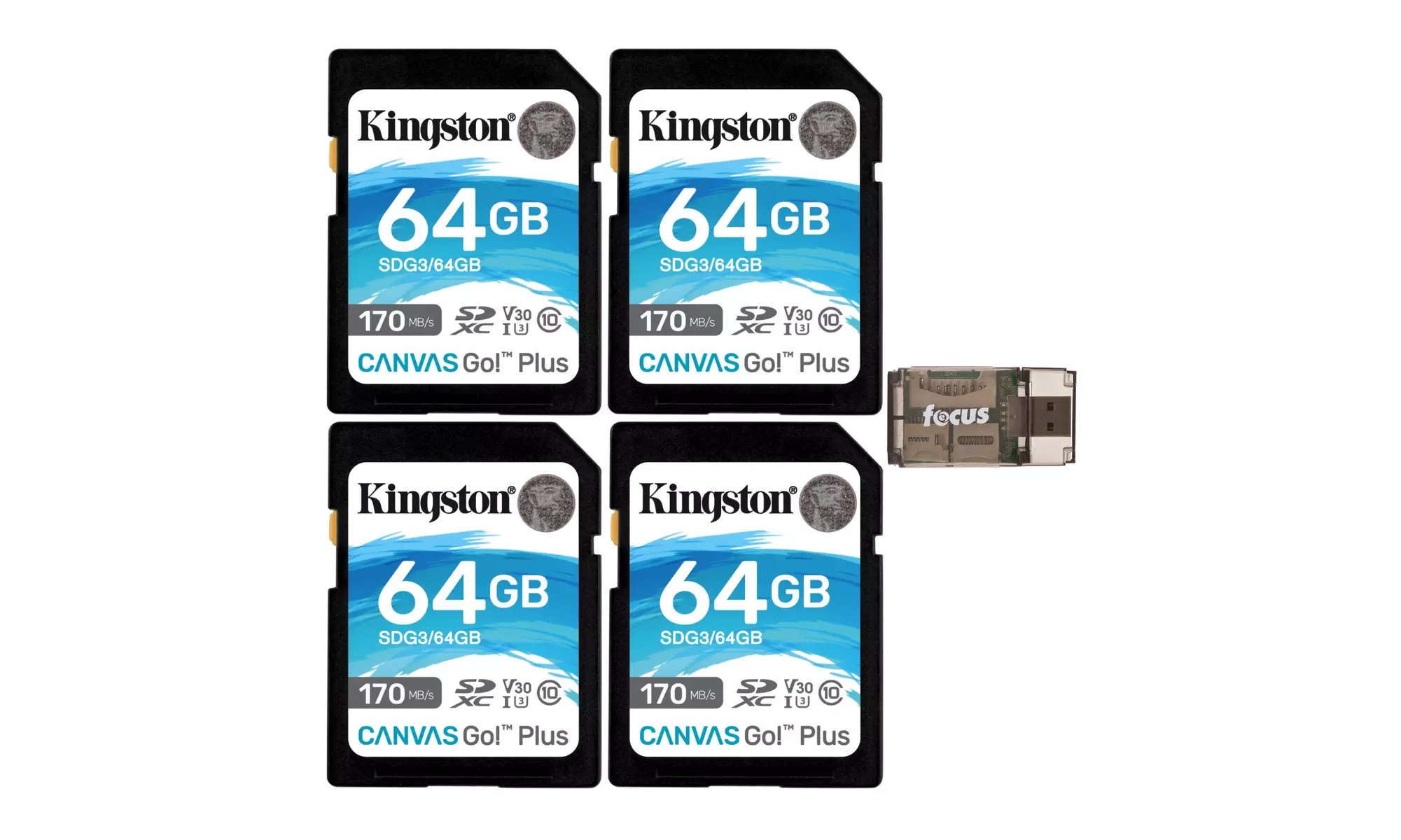 Kingston 64GB SDXC Canvas Go Plus 170MB/s Read Memory Card (4-Pack), Card Reader - Primary Image