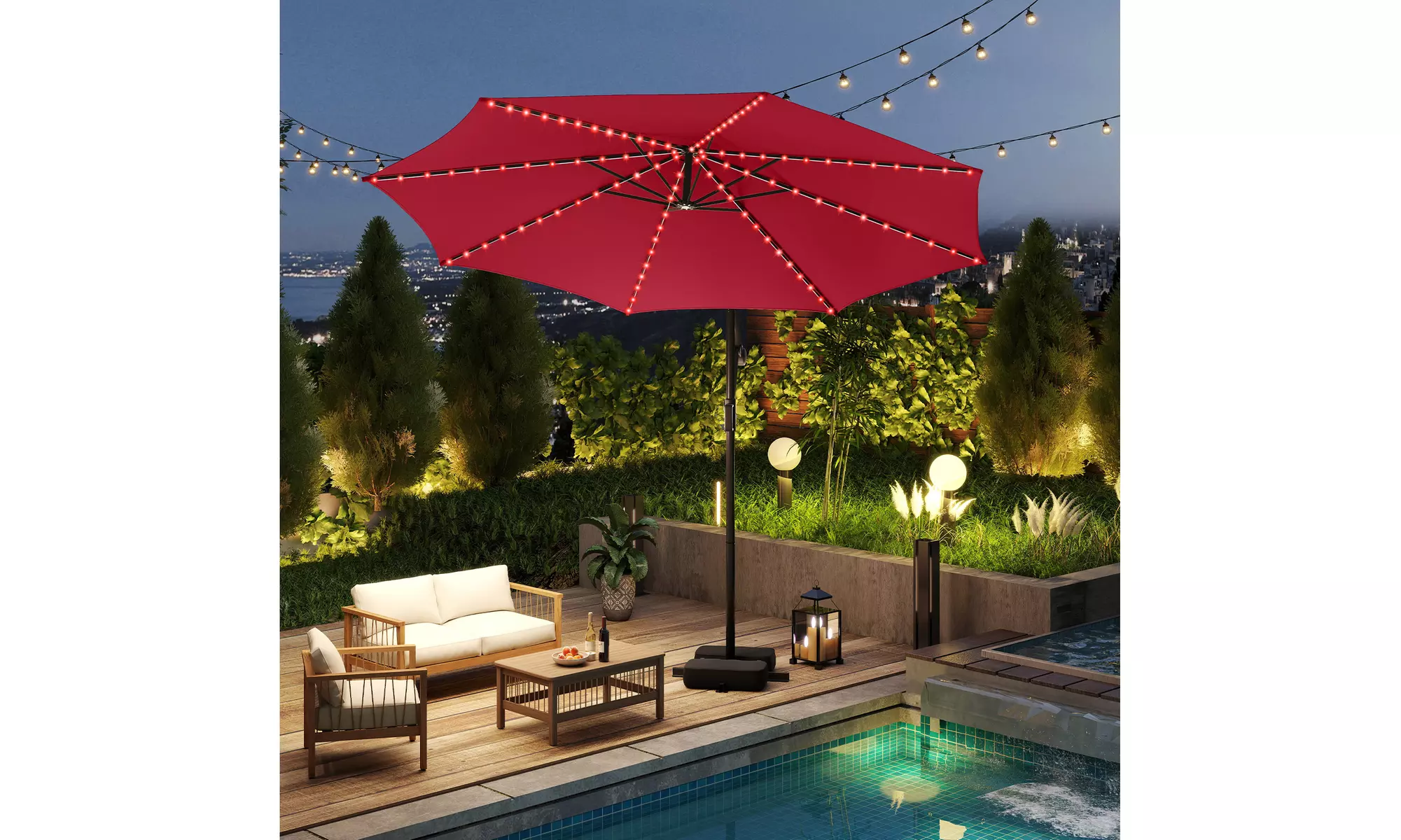 Costway 10 FT Solar Offset Hanging Umbrella with Base