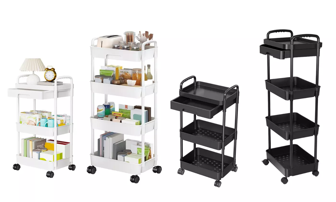 NewHome 3-Tier/4-Tier Rolling Storage Cart Mobile Shelving Unit Utility Cart