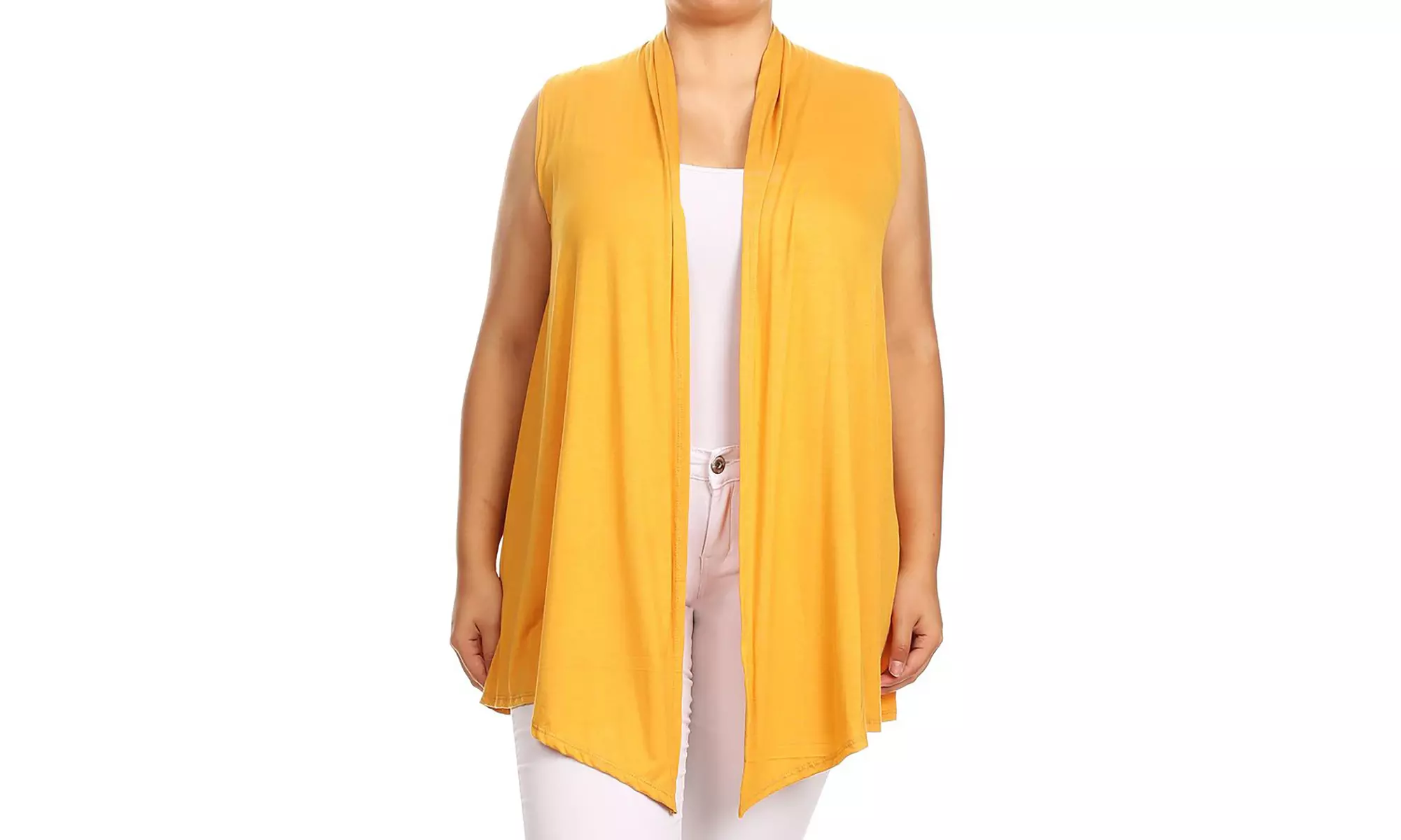 Women's Plus Size Loose Fit Long Body Draped Open Front Solid Vest Cardigan