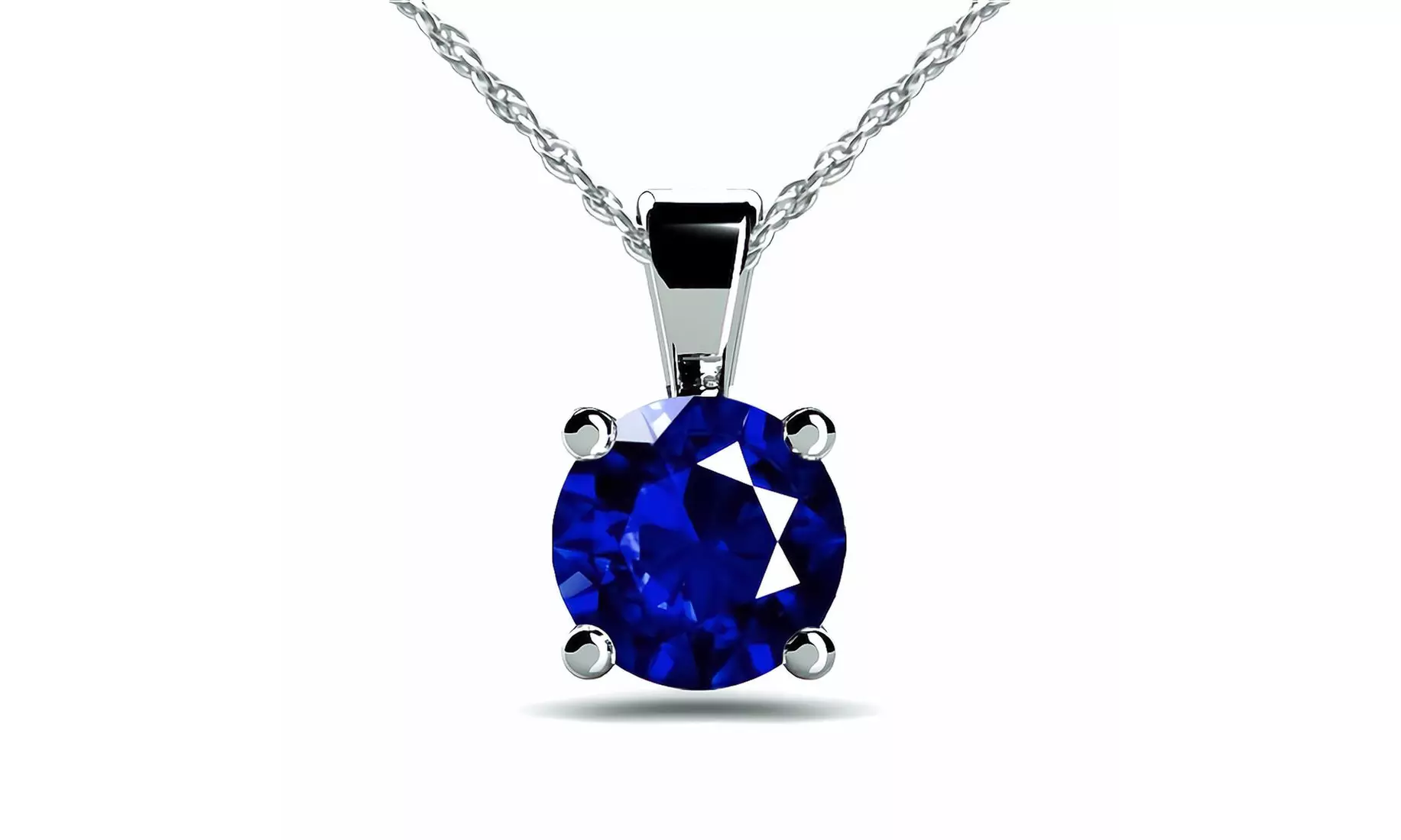 18K White Gold Created Blue Sapphire Round Stud Necklace Plated 18 inch - Primary Image