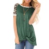 Image 5: Womens Leopard Color Block Twist Knot Tunics Casual Short Sleeve T Shirt Tops