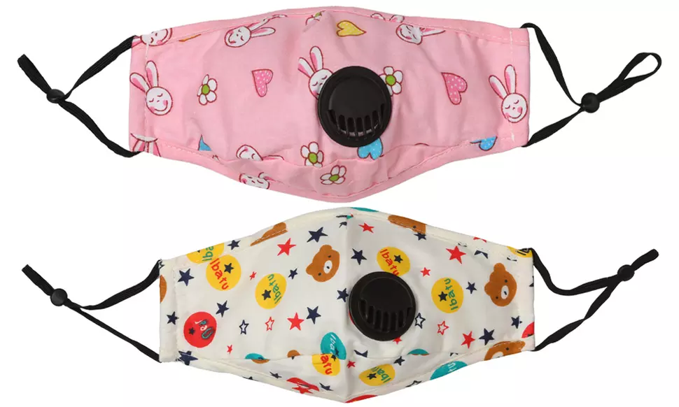 100% Cotton Reusable Kids Face Masks with Adjustable Earloop (2-Pack)