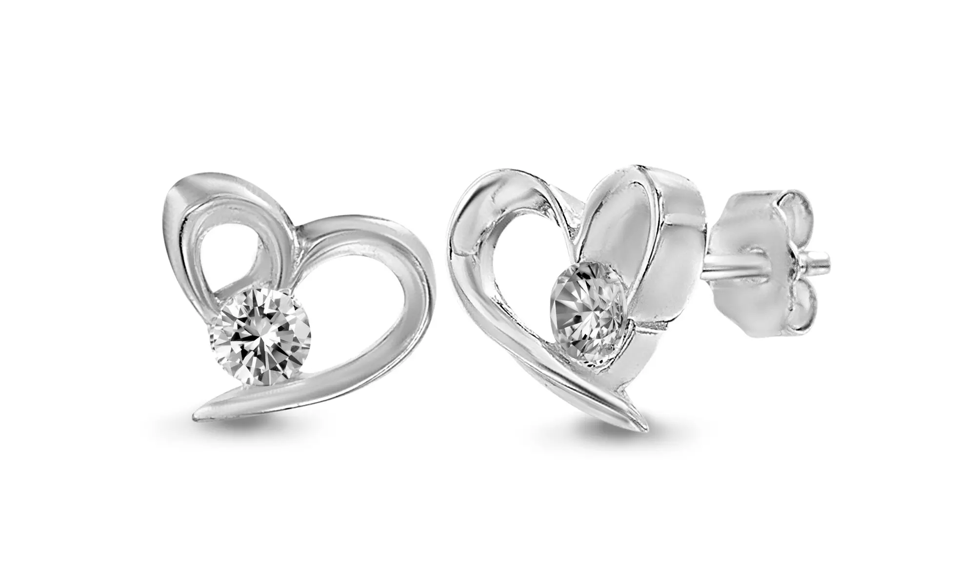 Lesa Michele Girls Sterling Silver Cubic Zirconia Open Heart Stud Earrings - Primary Image