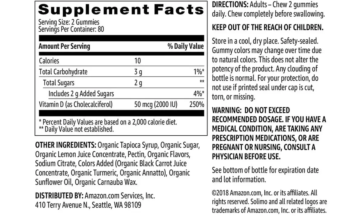 Solimo Vitamin D3 2000 IU, 160 Gummies (2 Gummies per Serving) - Second Medium