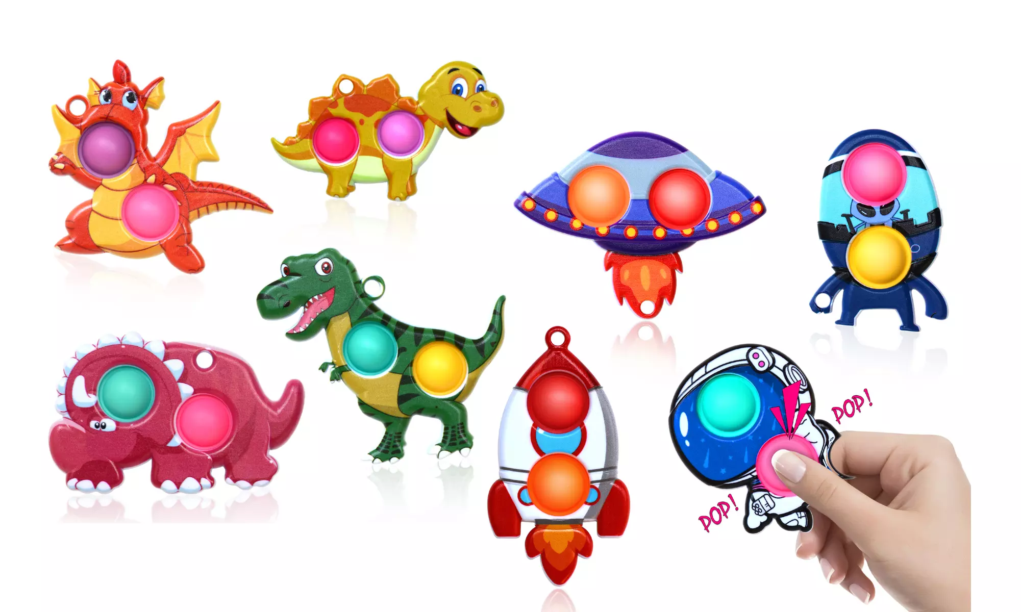 4-Pack Fidget Sensory Toy, Cartoon Push Pop Bubble Stress Relief Kids Gift  - Primary Image