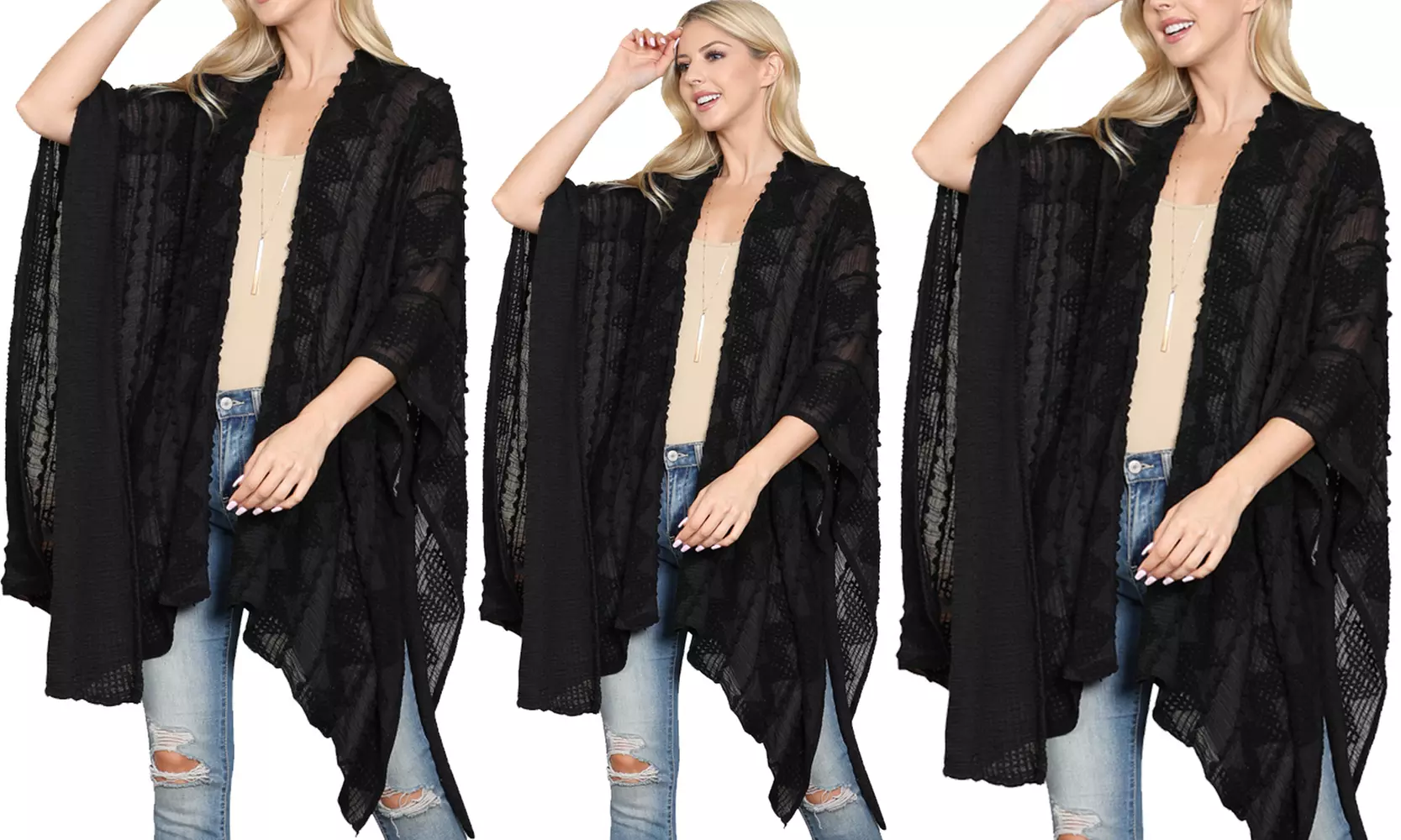 Riah Fashion Pompom Palmer Kimono