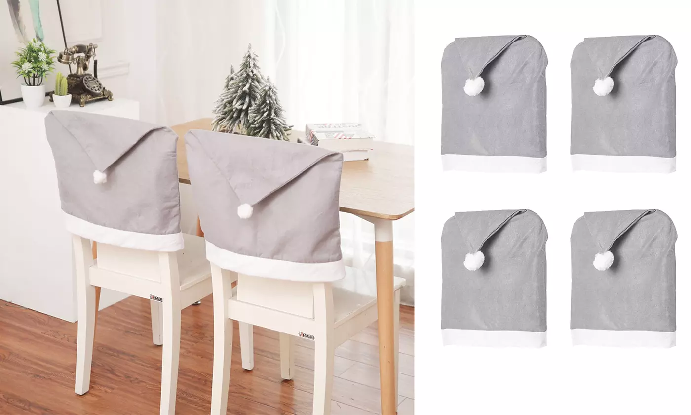 2-6 Pack Christmas Chair Back Covers Santa Hat Chair Cover Grey Hat Dining  - Primary Image