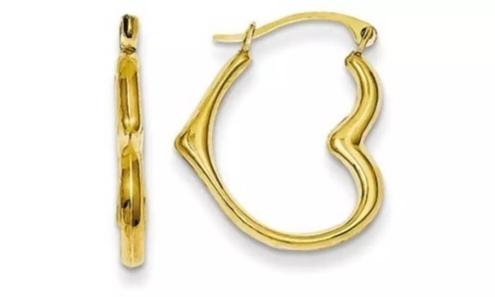 14kt Yellow Gold Heart-Shaped Hoop Earrings - Primary Image