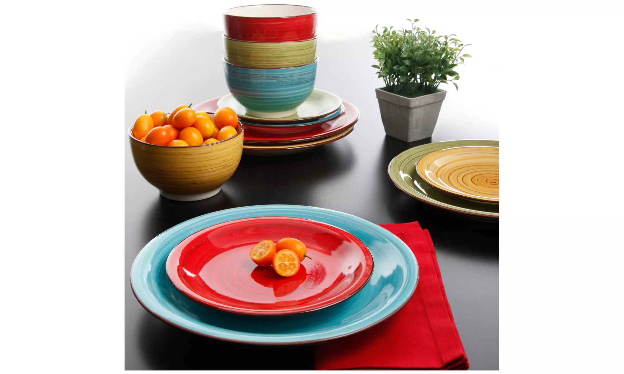 Better Homes & Gardens Festival Dinnerware, Assorted Colors, Set of 12 - Primary Image