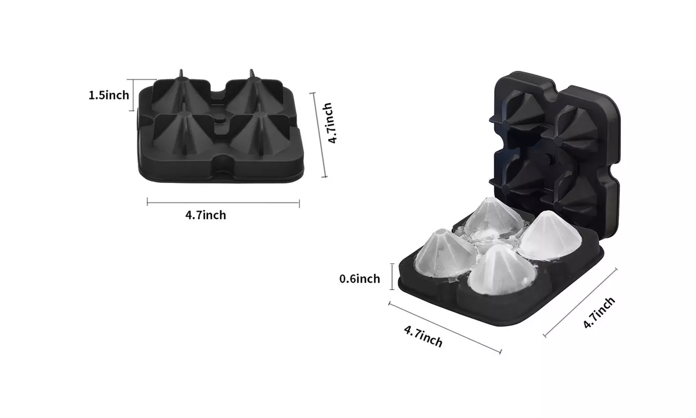 Diamond Ice Cube Maker Tray with Lid - Silicone Molds in 1, 2, or 4 pack 