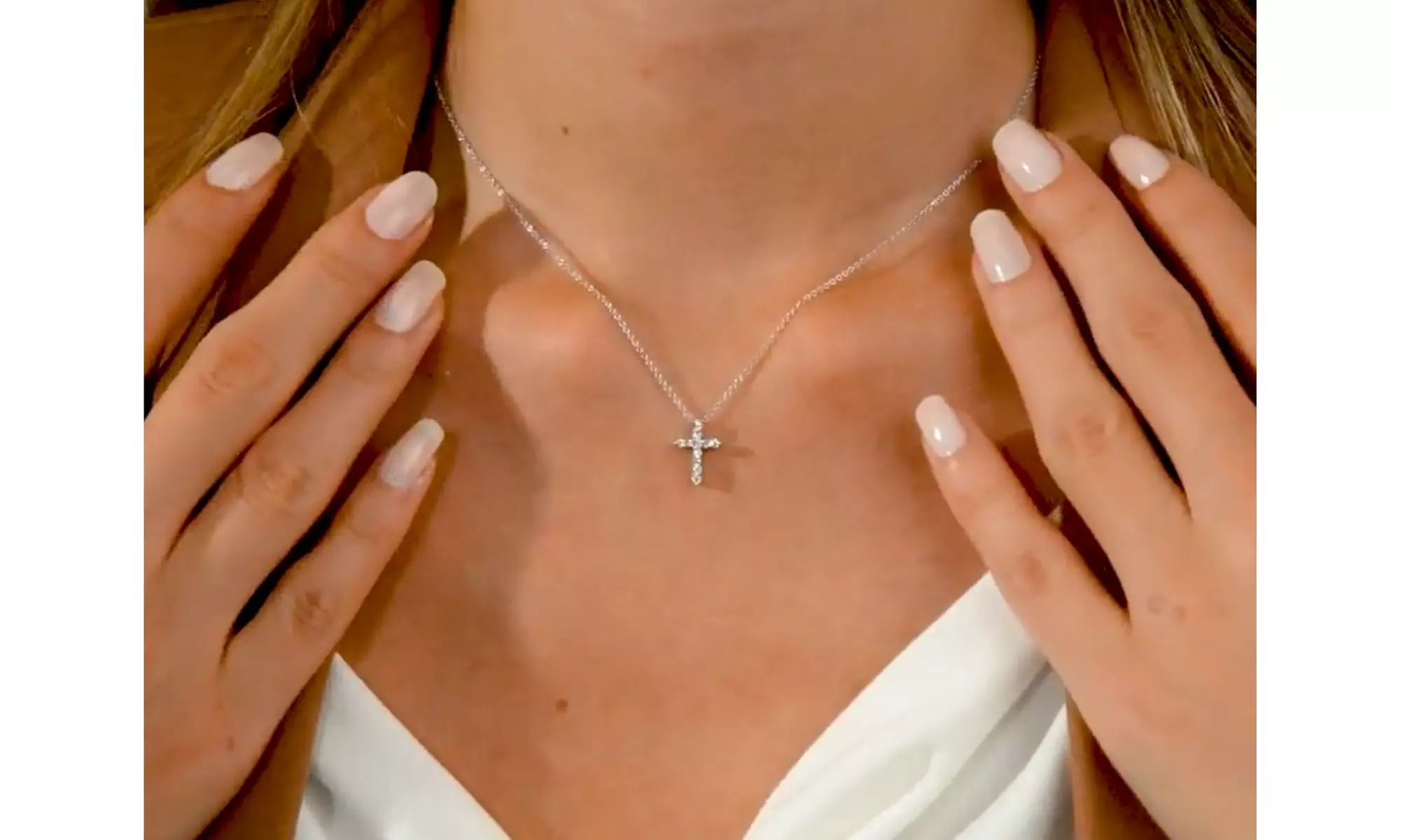 925 Sterling Silver Cubic Zirconia Cross Pendant Necklace, Silver & Gold Plated