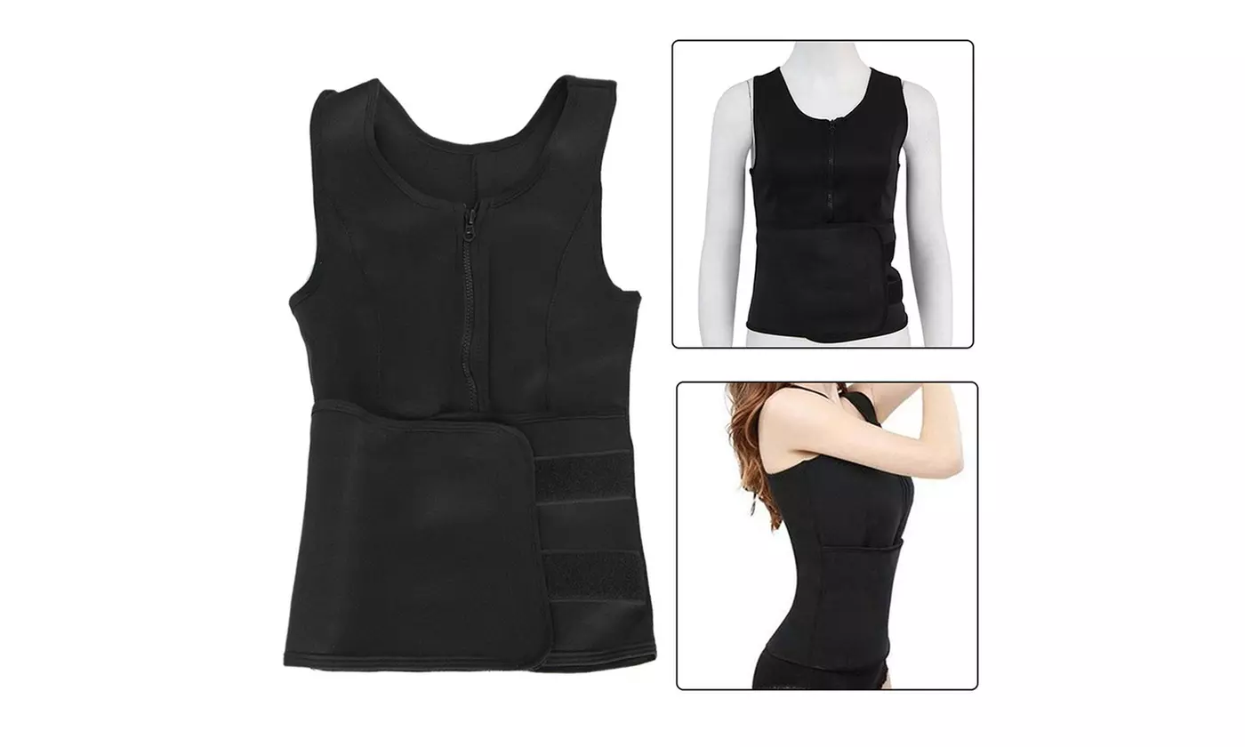 Women Neoprene Sweat Sauna Suit Tank Top Vest with Shaper Waist Trainer Belt