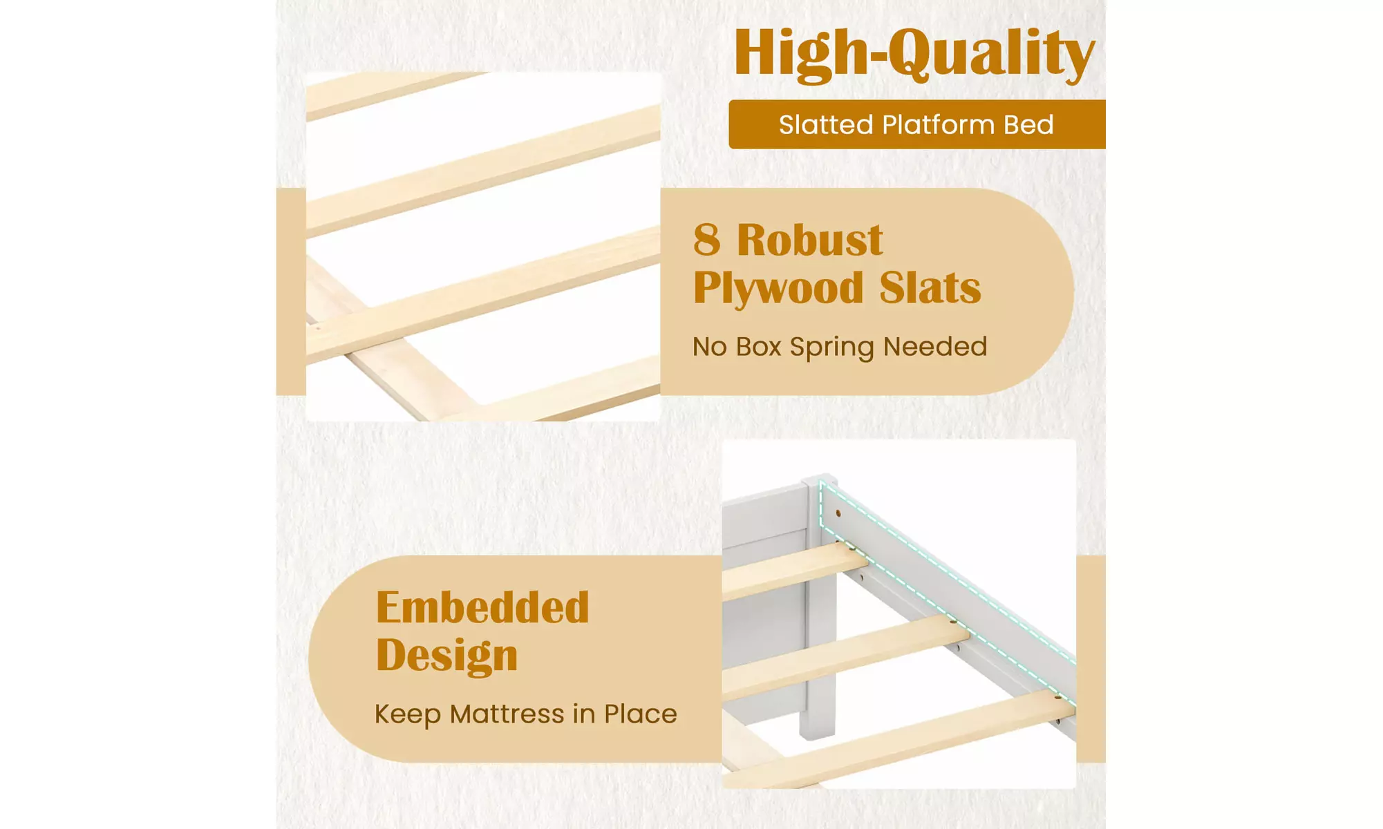 Costway Wooden Platform Bed Frame with 2 Rolling Storage Drawers