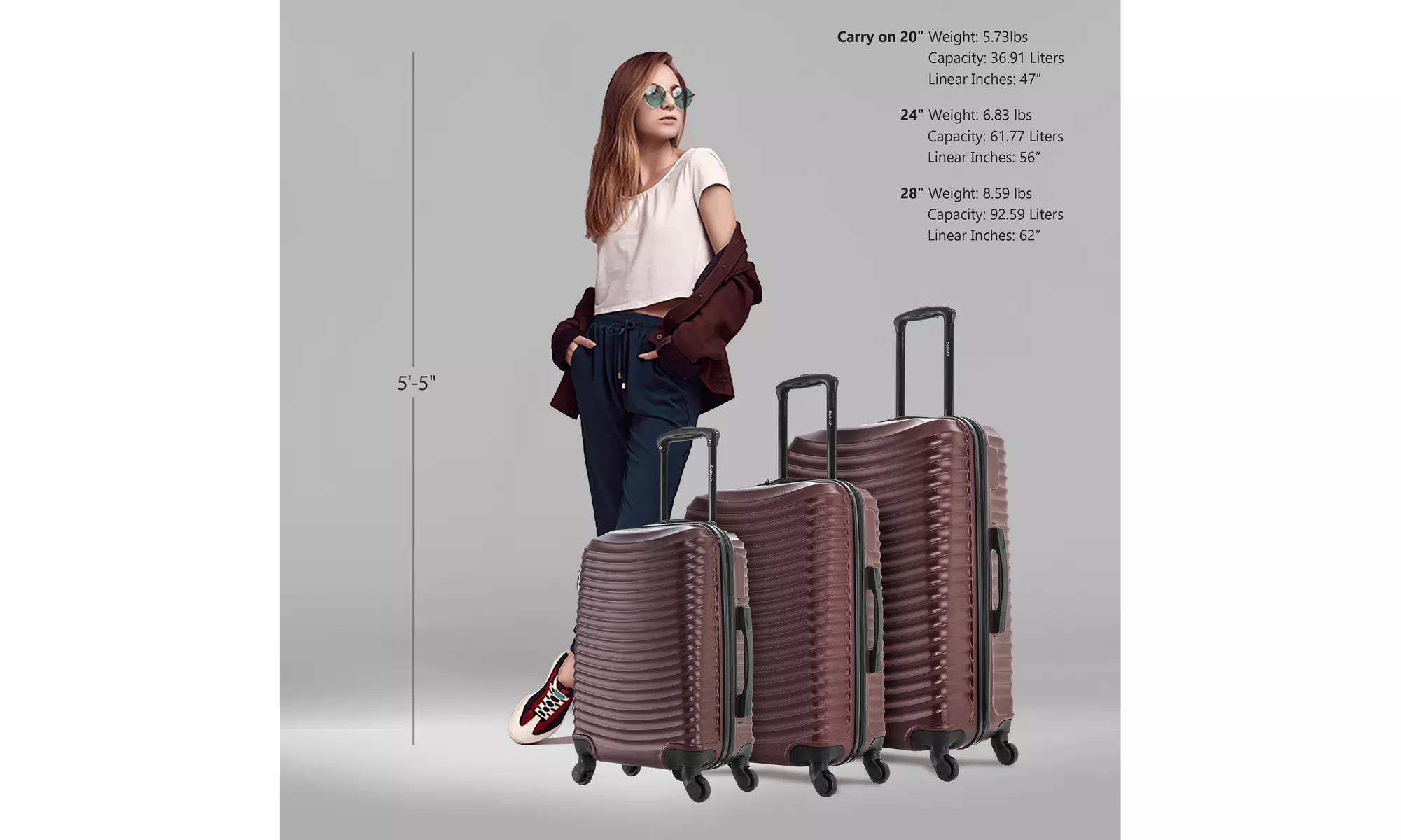 DUKAP Adly Lightweight Hardside Spinner 3 Piece Luggage Set 20"/24"/28"
