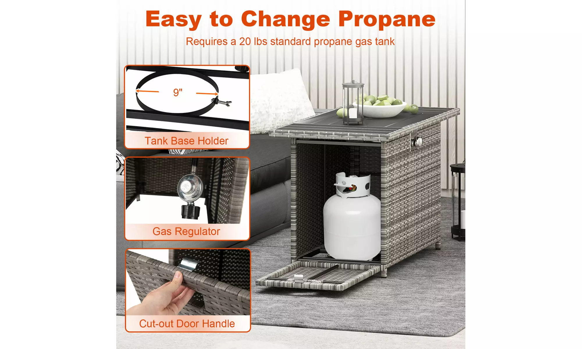 Costway Propane Fire Pit Table with Metal Slatted Tabletop & Steel Burner