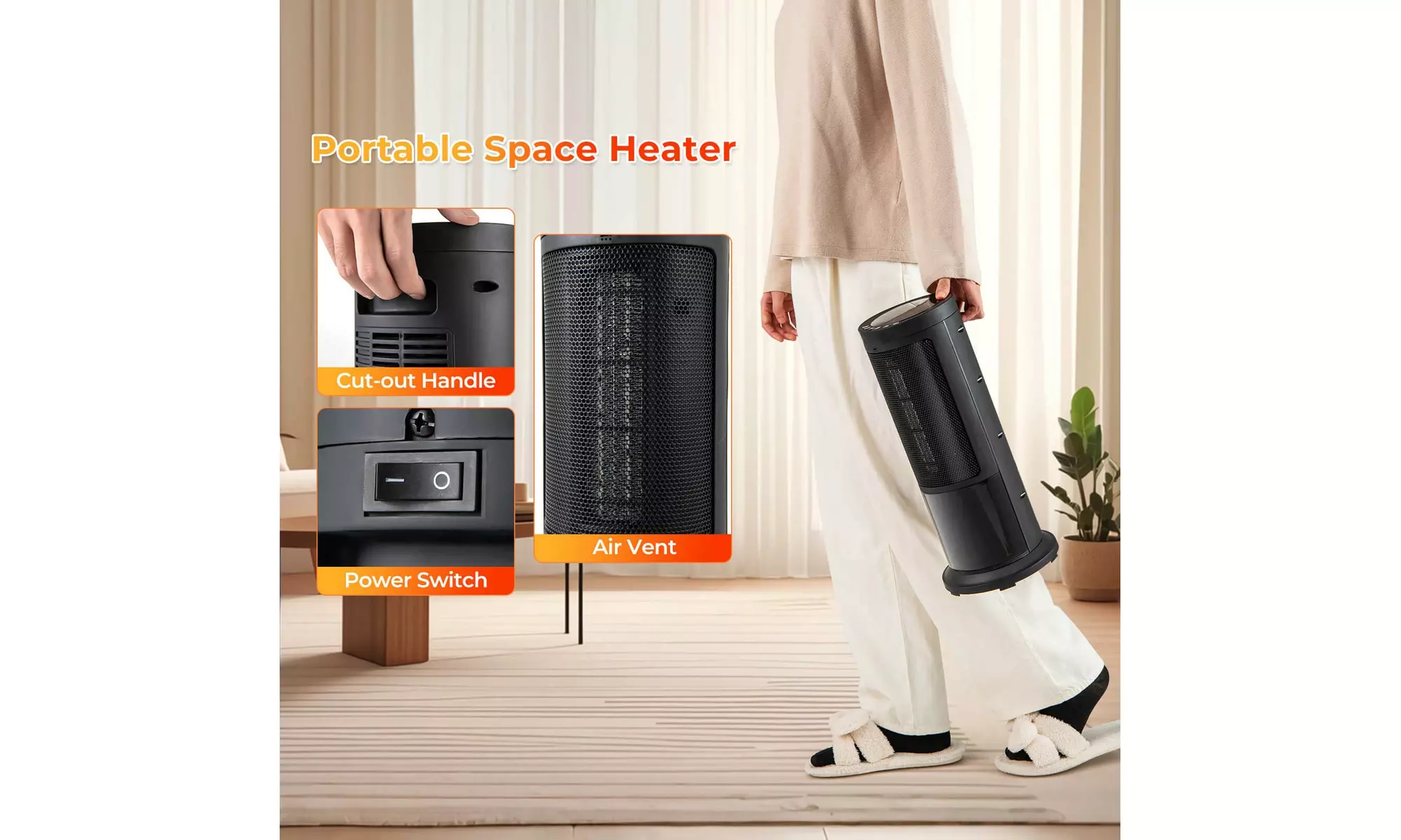 Costway 17-Inch Tower Space Heater for Indoor Use 1500W PTC Fireplace Heater