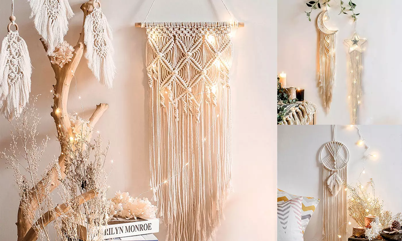 Macrame Star Moon Dream Catcher Boho Wall Hanging Ornament