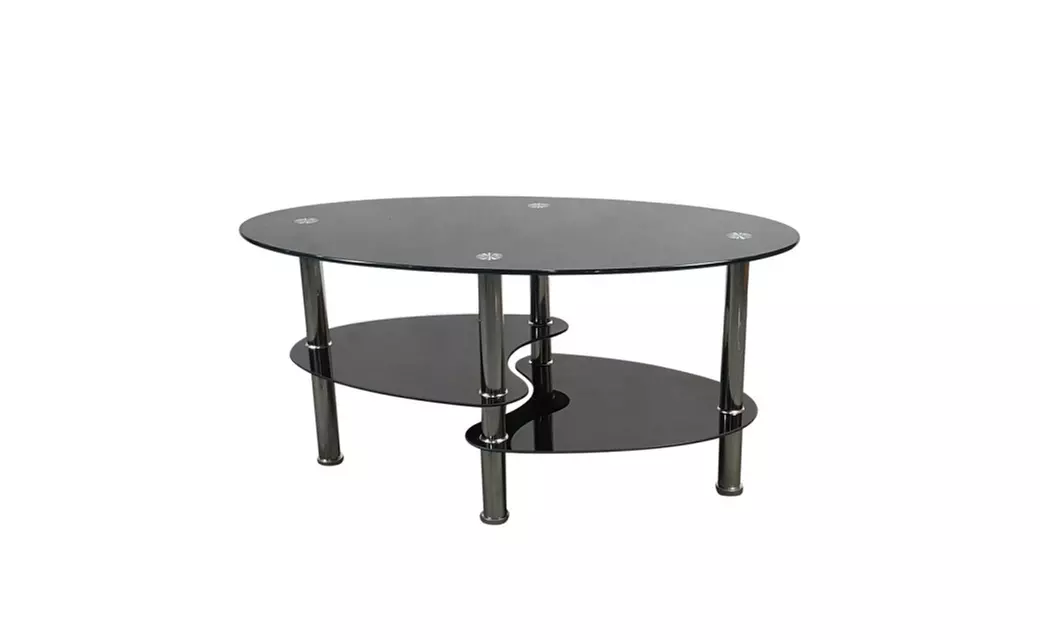 Dual Fishtail Style Tempered Glass Coffee Table Black - Primary Image