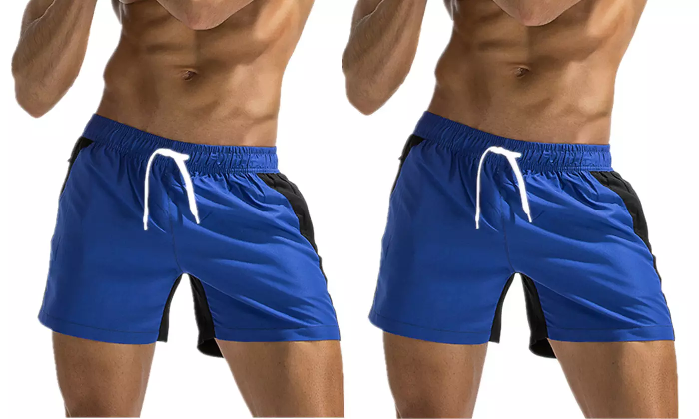 2 Pack Men's Swim Trunks Quick Dry Beach Shorts with Pockets - Second Medium