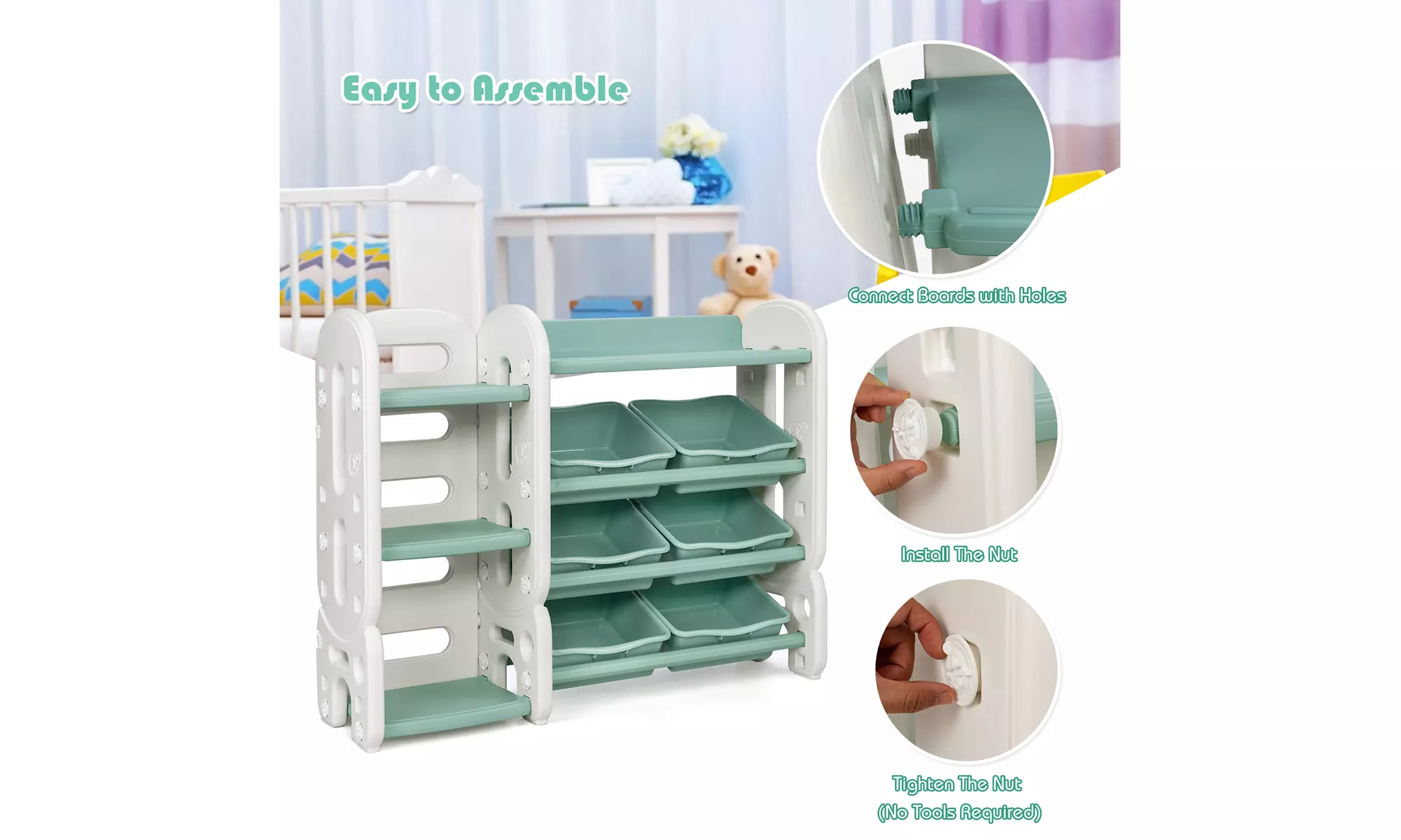 Costway Kids Toy Storage Organizer w/Bins & Multi-Layer Shelf for Playroom
