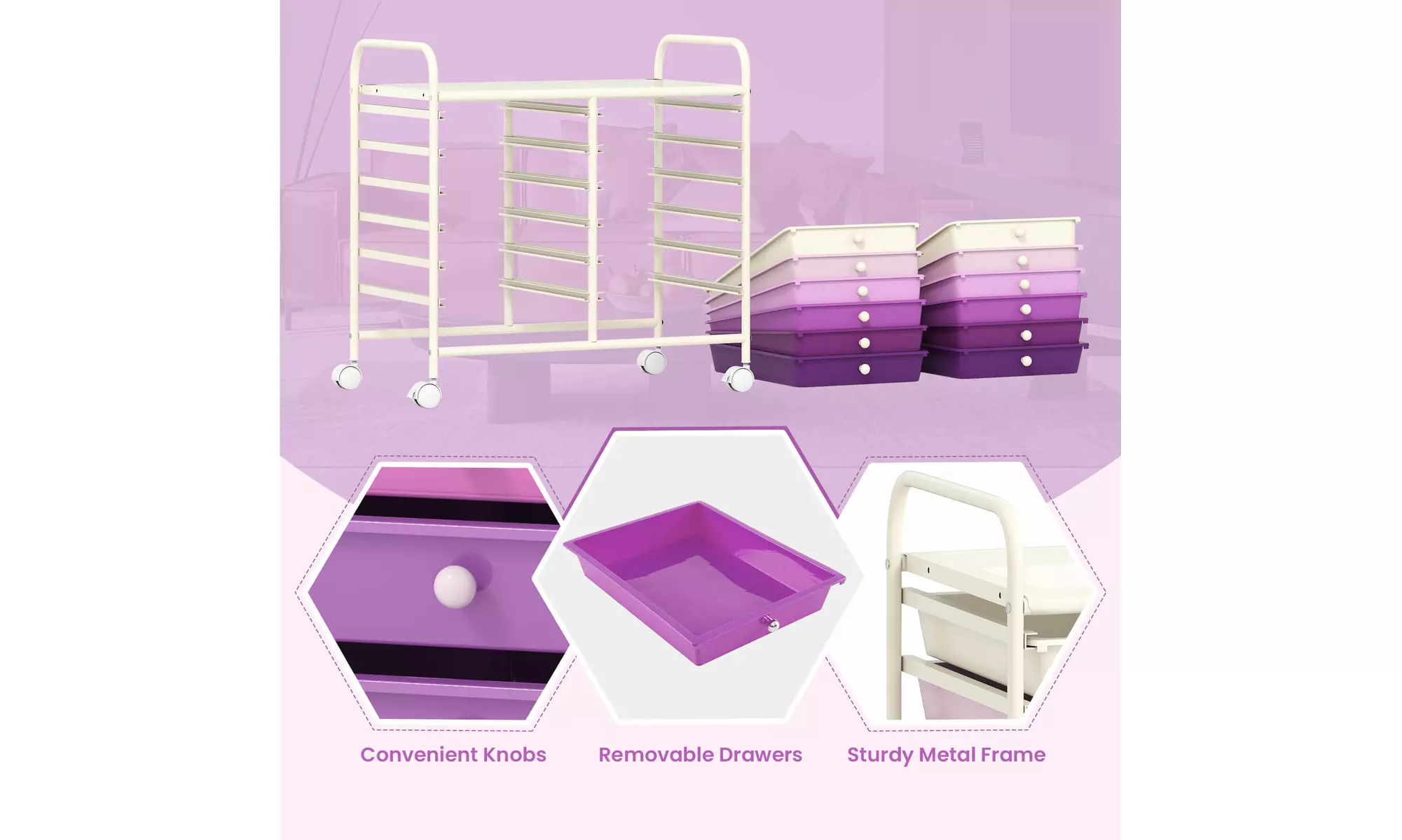 Costway 12 Drawers Rolling Cart Storage Scrapbook Paper Studio Organizer Bins