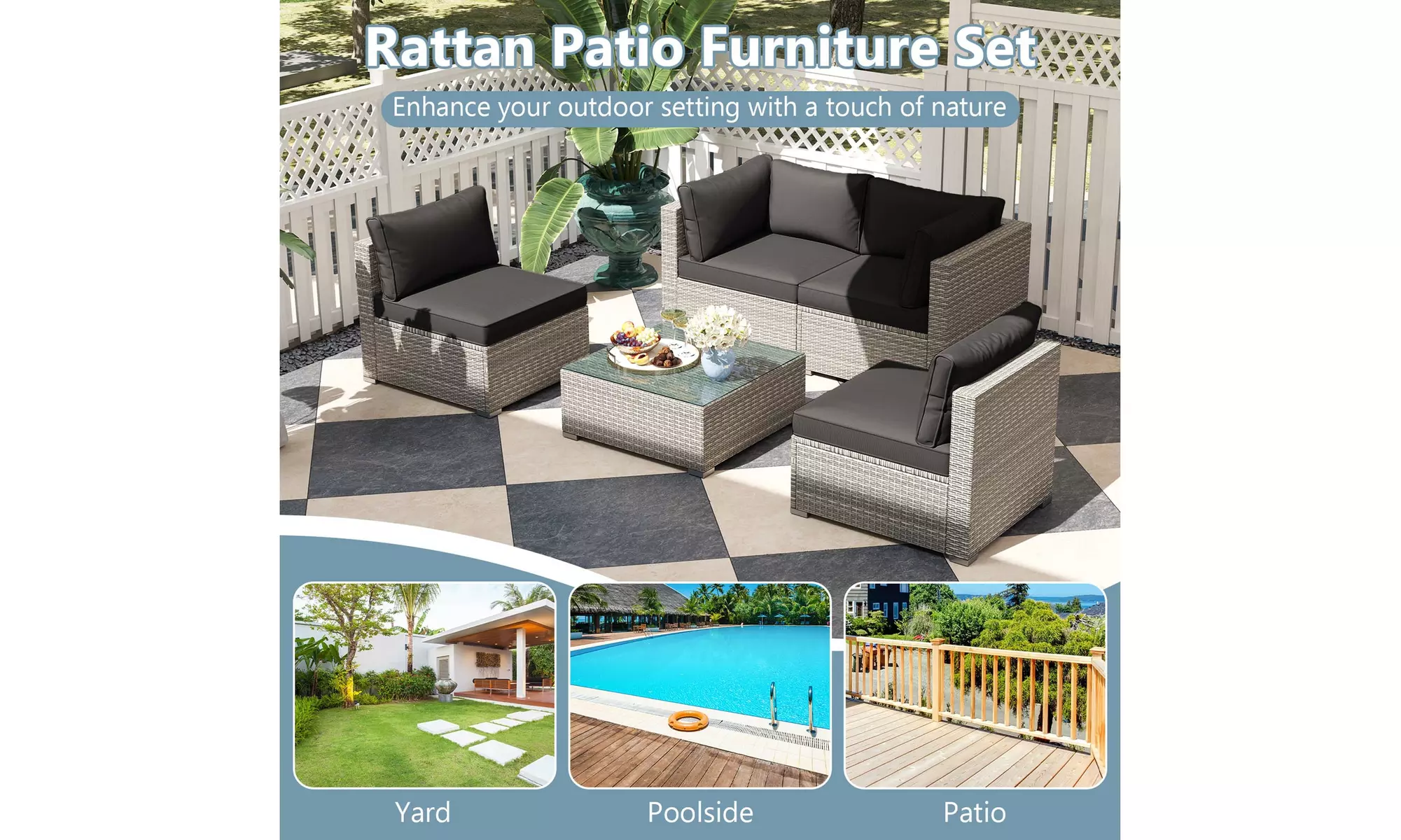 Costway Outdoor Patio Sectional Sofa Couch PE Rattan Conversation Set