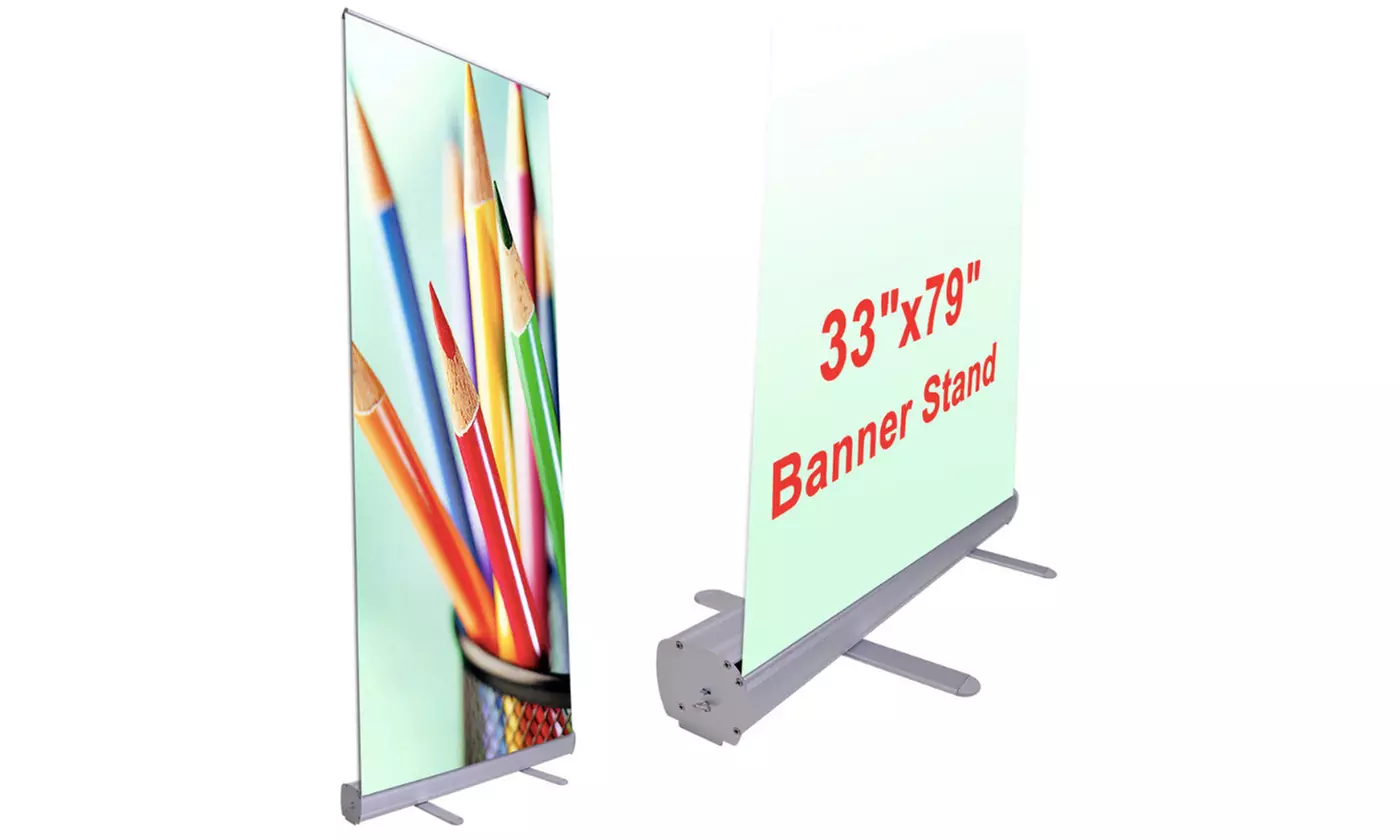 Retractable Roll Up Banner Stand Aluminum 33"x79" Pop Up Trade Show Display - Second Medium