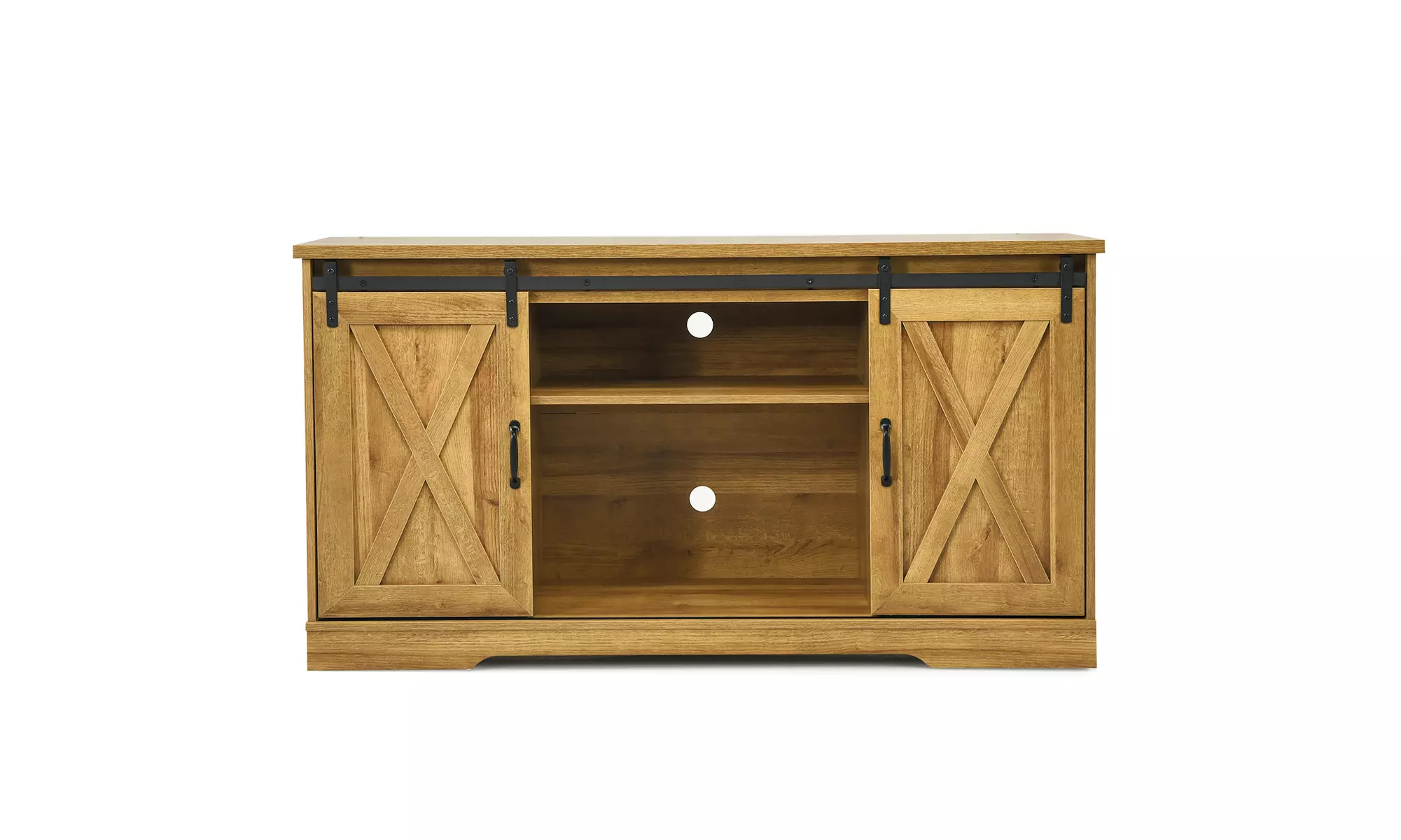 Costway 59'' Farmhouse TV Stand Sliding Barn Door Cabinet w/ Adjustable Shelf