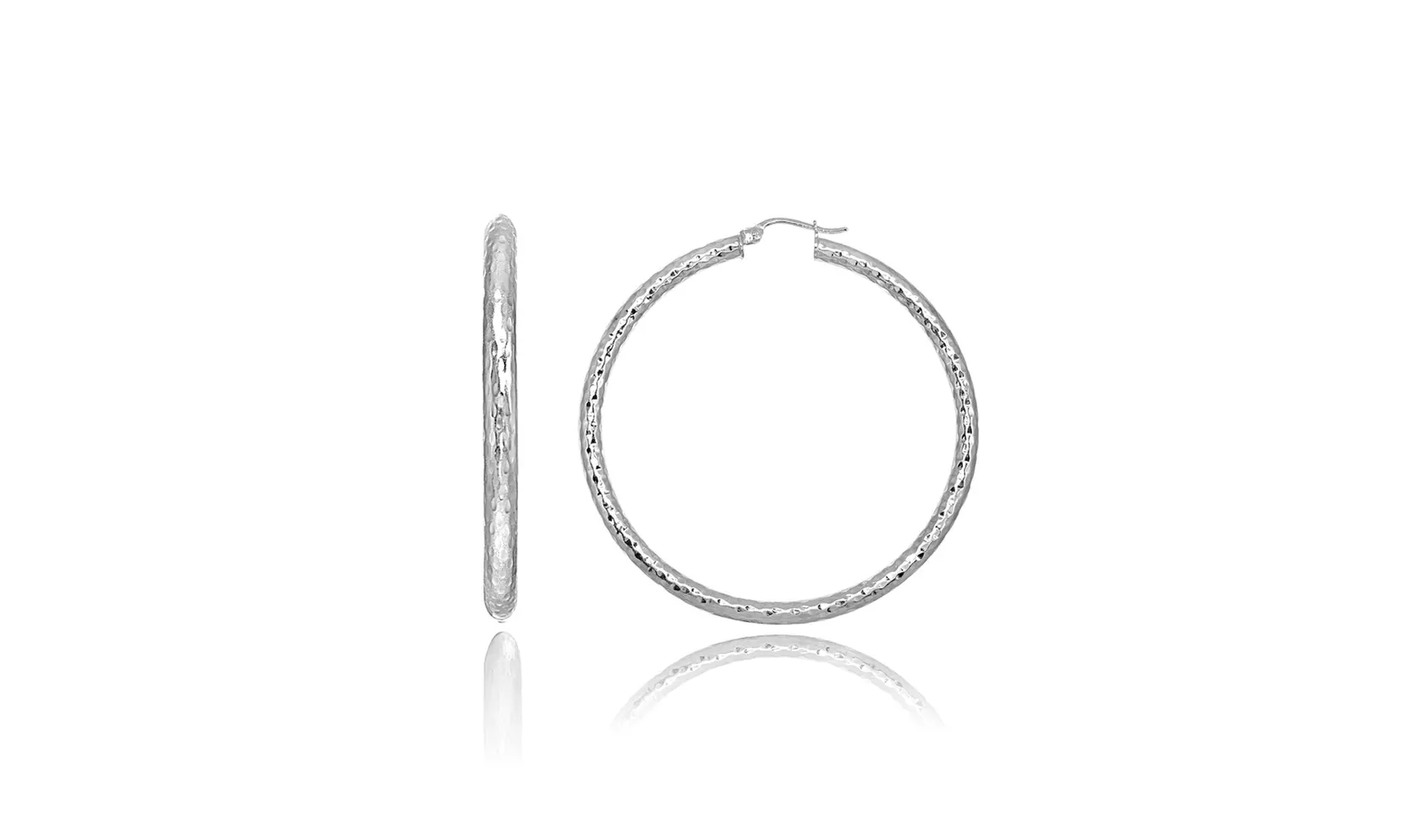 3x50mm Round Diamond-Cut Polished Sterling Silver Large Hoop Earrings