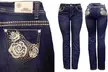 Mid-Rise Sexy Boot-Cut Denim Lift Jeans with Gems & Rhinestones - Second Medium