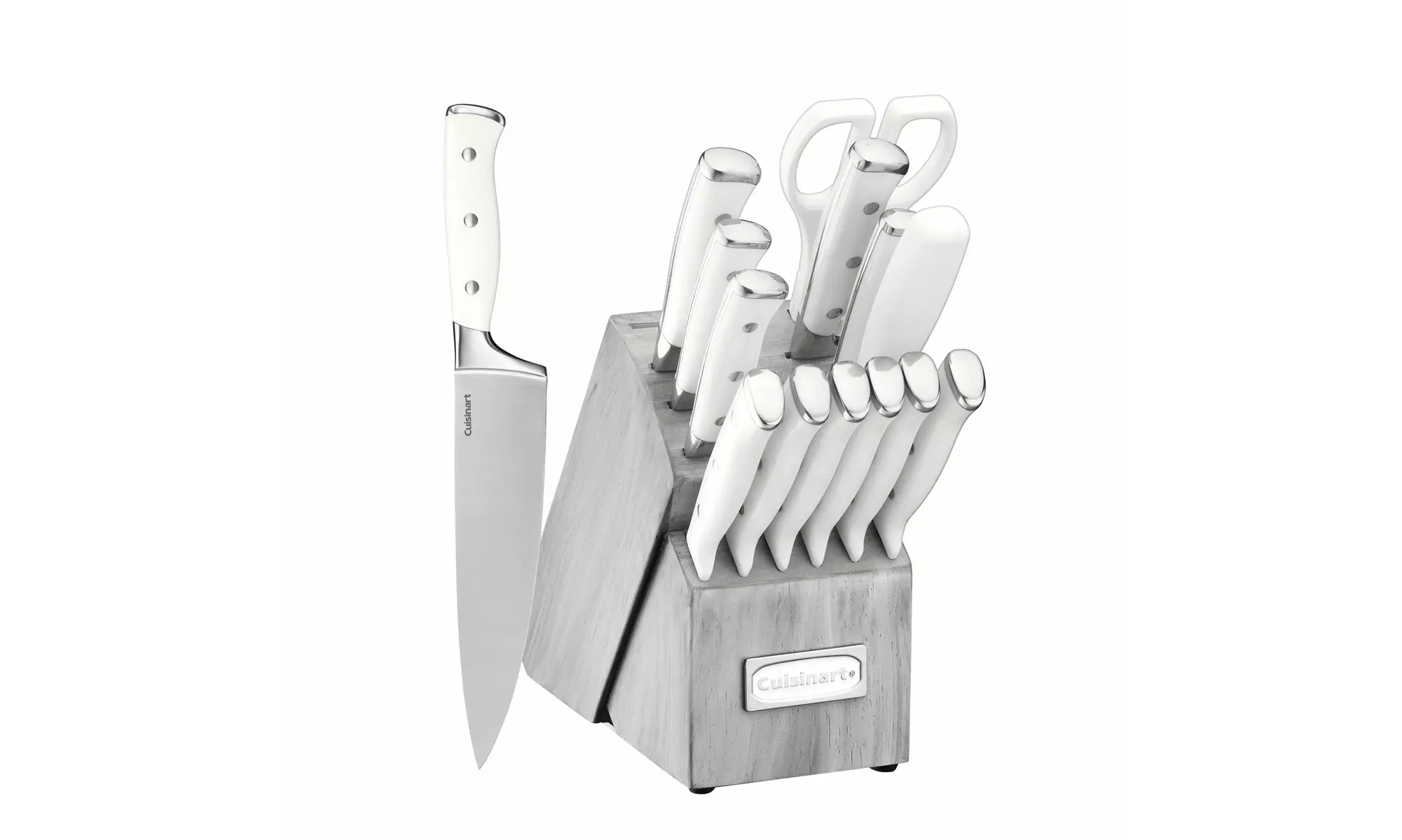 Cuisinart Classic Forged Triple Rivet, 15-Piece Knife Set with Block, White/Grey - Primary Image