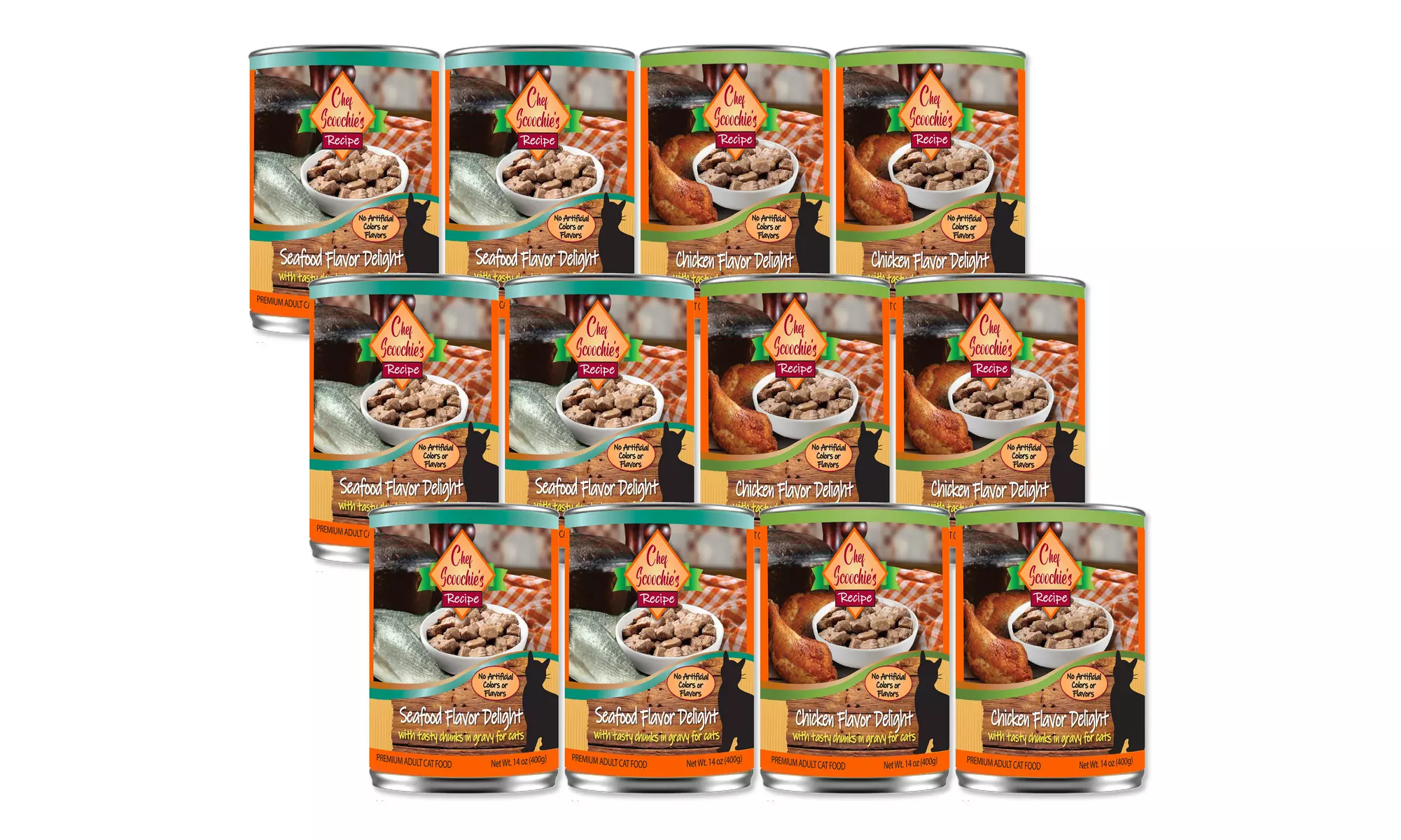 Chef Scoochie's Recipe Chicken and Seafood Variety 12-Pack Cat Food in Savory Gravy