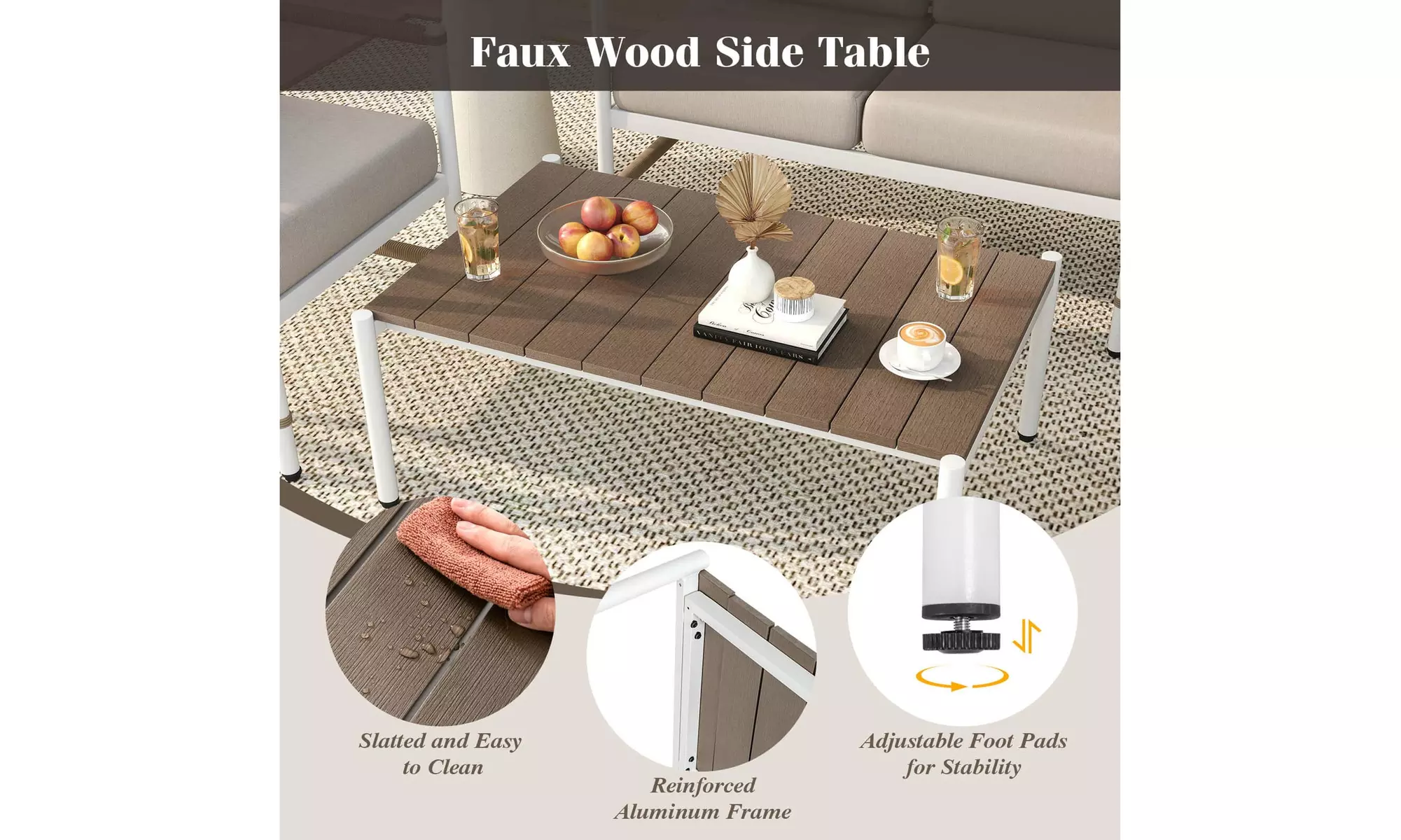 Costway Modern Bistro Set Set with Thick Cushions and Coffee Table 