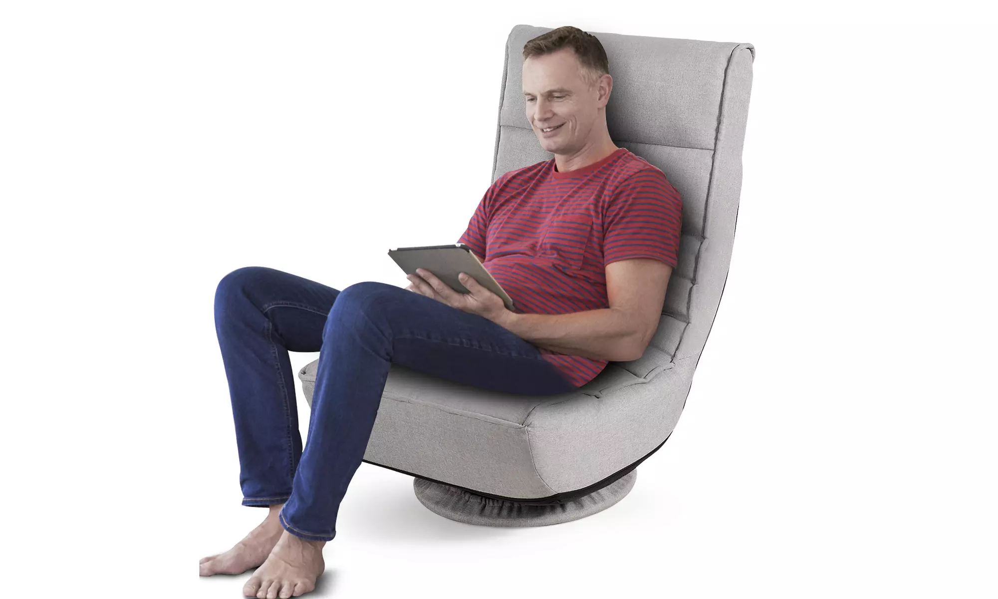 Folding Game Chair Floor Lazy Sofa 4-Position Adjustable 360 Degree Swivel Gray