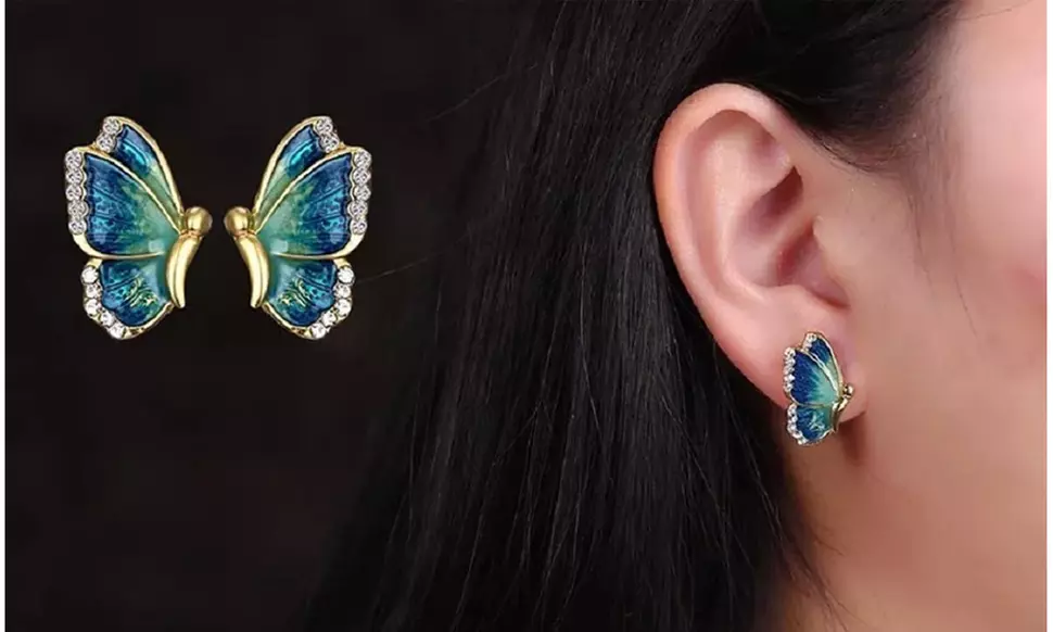 18K Gold Plated Faux Pearl and Crystal Butterfly Stud Earring or Ring