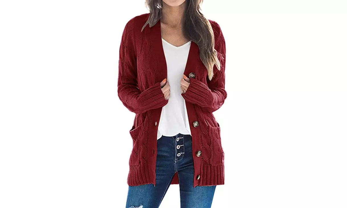 Haute Edition Women's Cable Knit Button Up Sweater Cardigan