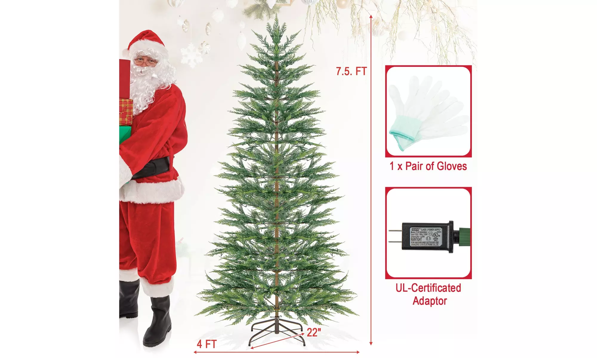 Costway 6.5/7.5 FT Pre-Lit Christmas Tree Hinged w/ Branch Tips Timer Lights