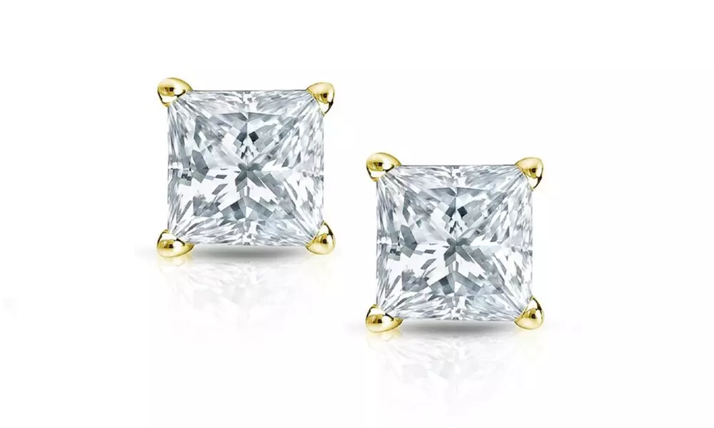 2.00 CTW Princess-cut Birthstone Studs in 14K Solid Gold by Jacmor