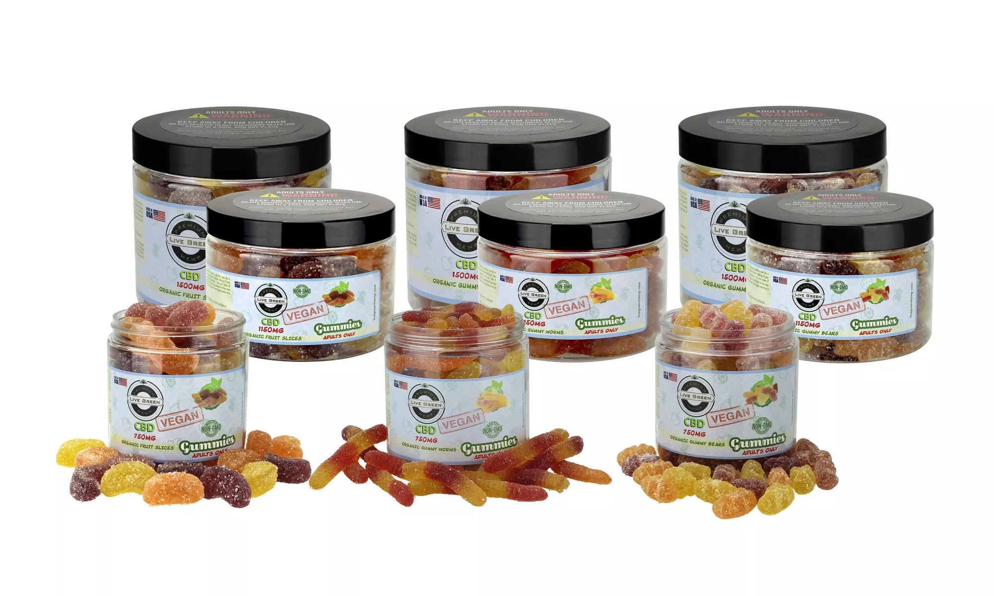 CBD Organic Vegan Gummies (750mg, 1150mg, 1500mg) from Live Green Hemp & Gift - Primary Image