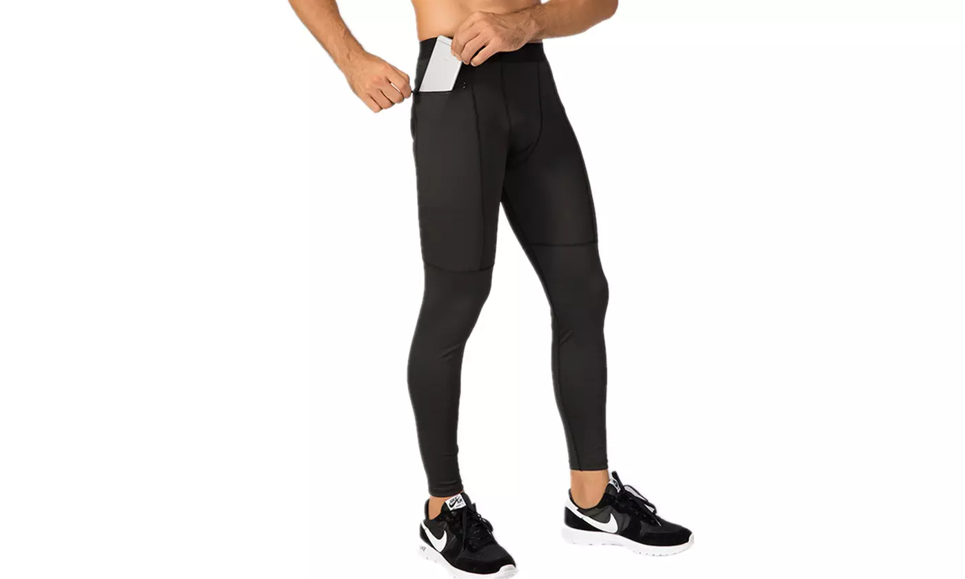 Men's Compression Pants Workout Athletic Leggings Running Gym Tights with Pocket