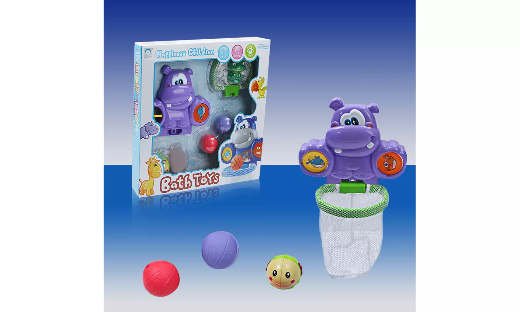 Hippo Basketball Hoop Bathtub Shooting Game Toddler Bath Toys Set - Primary Image