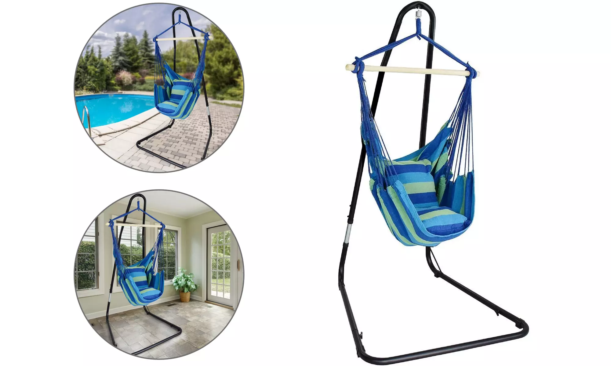 Sorbus Hanging Rope Hammock Chair Swing Seat with Adjustable Multi-Use Stand - Primary Image