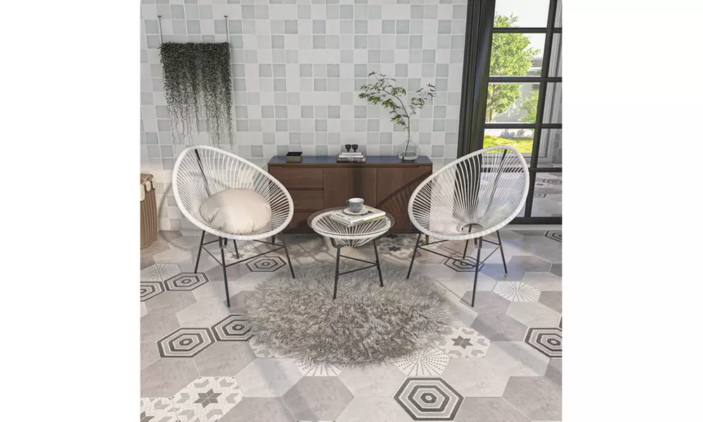 3 Pieces Patio Furniture Set Outdoor All Weather Hand-Woven PE Rattan White - Primary Image