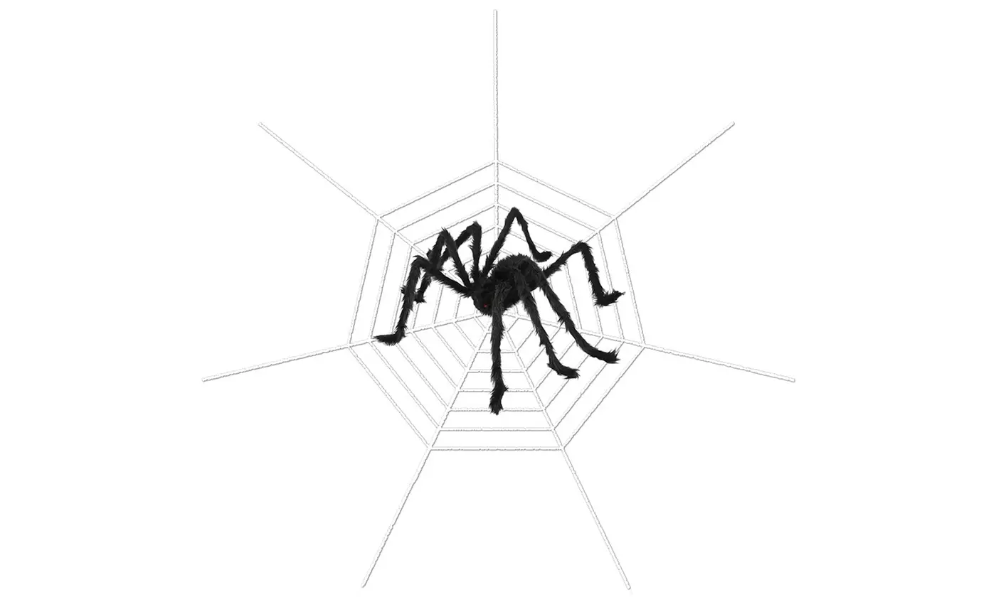 Halloween Long Black Hairy Spider Decoration with Spider Web (49" or 59" Spider)