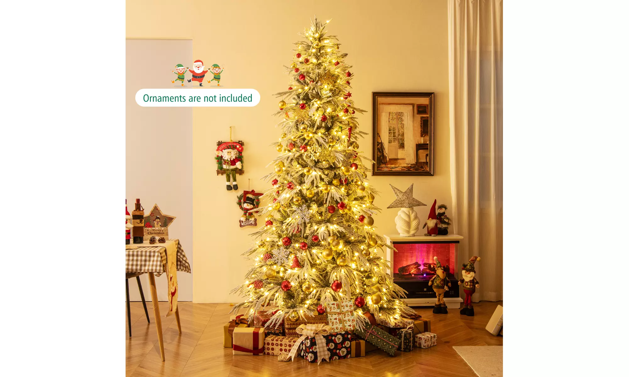 Costway Pre-Lit Artificial Christmas Tree with Branch Tips | Warm White LED Lights | Easy Setup & Home Decor
