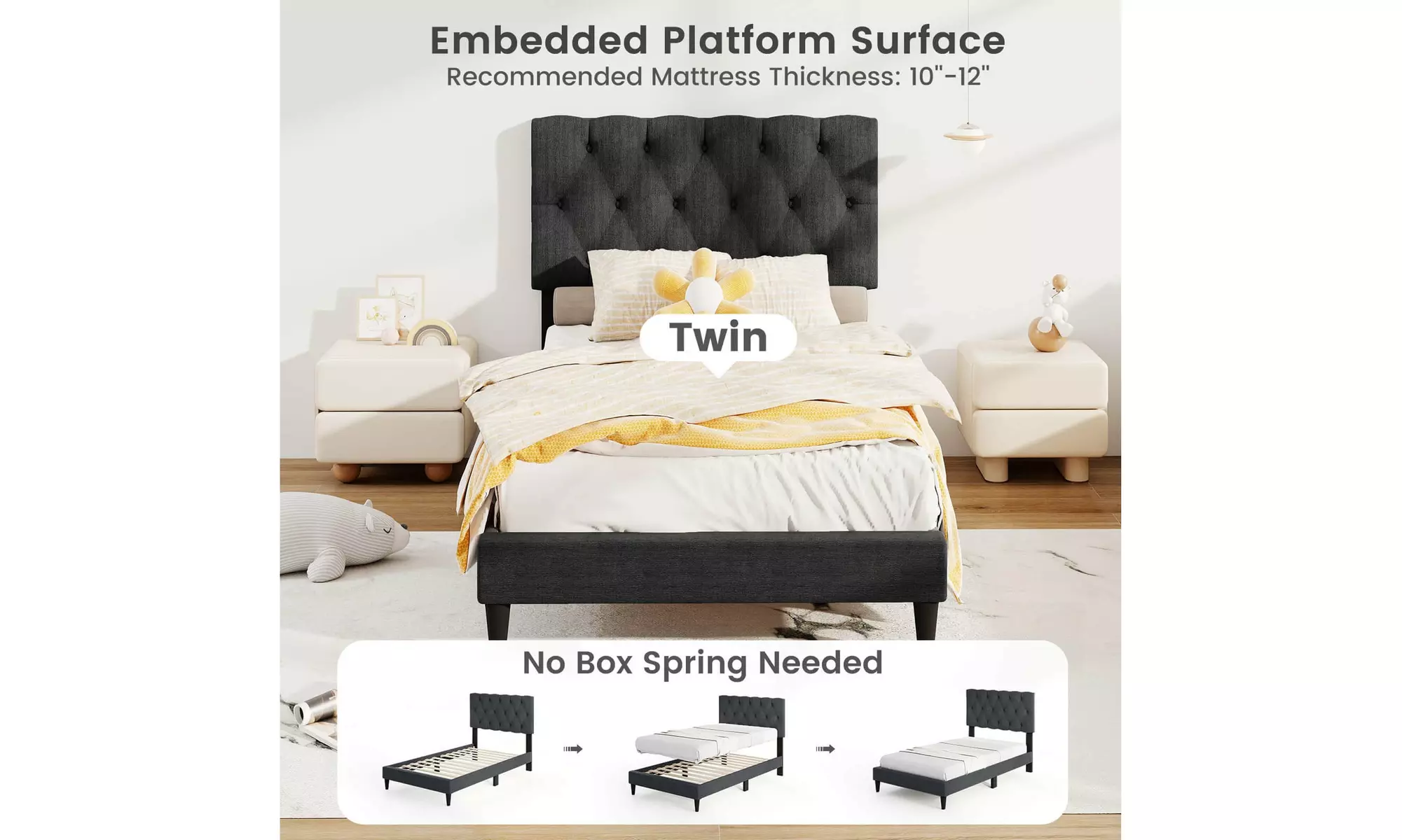 Costway Bed Frame with High Headboard and Wooden Slats