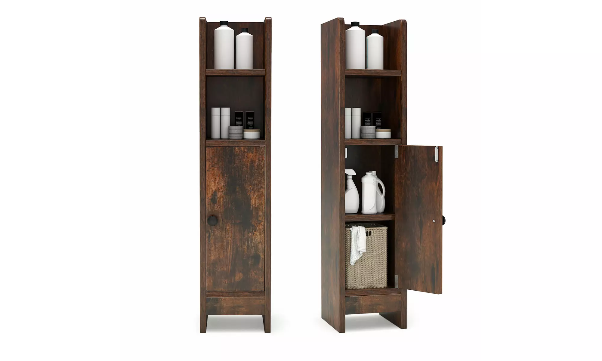 Costway Bathroom Storage Cabinet with Adjustable Shelf 1 Door & 2 Open Shelves
