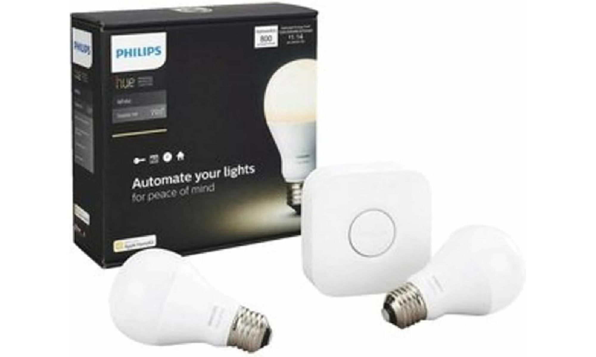 Philips Hue White A19 60W Equiv. LED Smart Bulb Starter Kit, A-Grade Refurbished