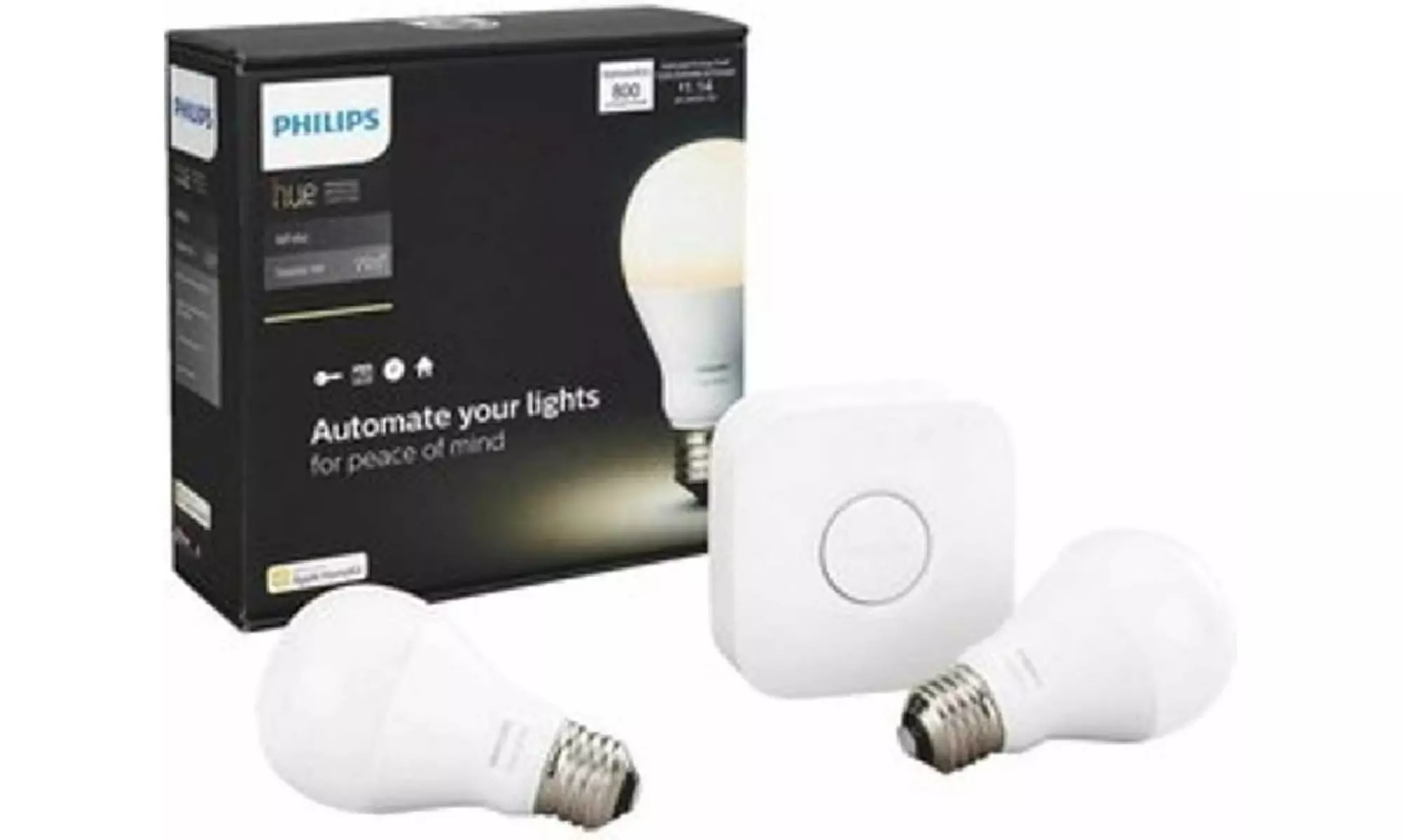 Philips Hue White A19 Smart LED Bulb Starter Kit (2-Bulbs & Bridge) — 60W Equivalent — A-Grade Refurbished - Primary Image